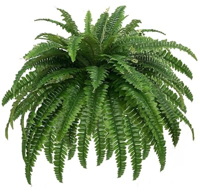 GYERB 48 Large Artificial Boston Fern Plants for Outdoor Indoor, Fake Ferns for Front Porch Hanging, Faux Greenery Bushes for Home Garden Office Decor, Silk Fern with Realistic Fronds, 88 Branches