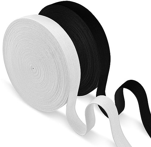 Fousenuk Gummiband Breit Nähen, Schwarzweiß, Zwei Bände 20mm × 10m elastisches Band, Gummizug Schwarz, Einfassband zum Hosenbund, Bänder Gummiband Nähen, Hosengummi 4cm Breit, Stoffband zum Nähen