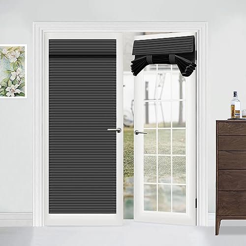 Muamar French Door Curtains Privacy Door Blind, Front Door Window Curtain, Venetian Blinds Style Door Window Cover, 1 Panel (Black, W30” x L70”)