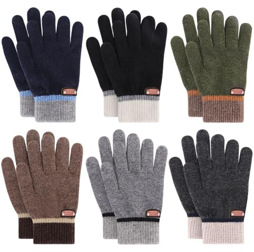 GOHI 6 Pairs of Kids Gloves Boys Winter Gloves Stretchy Full Fingers Knitted Gloves Wool Fleece Lined Mittens,1-6 Years