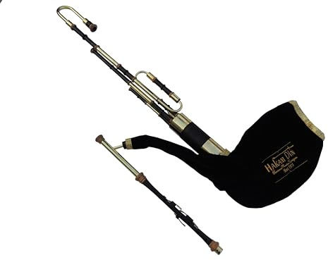 Irish Uilleann Pfeifen Halbes Set mit 4 Schlüsselchanter in D, vergoldete Schlüssel und Halterungen, Schüler-Dudelsack für Anfänger, Starter-Set Irland-Dudelsack mit komplettem Zubehör
