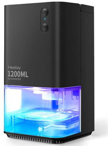 Heelay® Small Electric Dehumidifier,1200ML Energy Saving Portable Dehumidifier,Quiet Auto Shut off 7 Colorful LED Lights for Home Bedroom Bathroom Basements RV