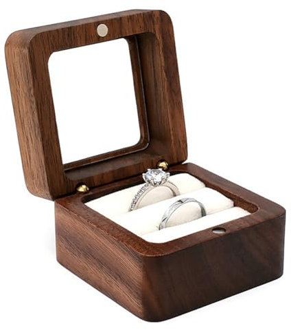 Asudaro Ringbox aus Holz, Ringschachtel Hochzeit Ring Schachtel Ehering Box mit klarem Fenster Ringkästchen Schmuck Etui Ring Schachtel für Vorschlag Verlobung Hochzeit Zähler Display weiß-doppelt
