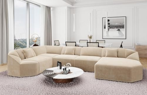 Wohnlandschaft Cabrera U Form Stoffsofa Sofa in Samt Designersofa Sun Velvet (Beige, Ottomane rechts)