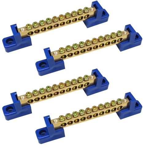 Tugermoola 4PCS Grounding Bus Bar 10 Positions Electrical Ground Bus Bars Brass Wire Screw Terminal Block OLA002-10K