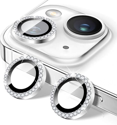 Kucheed Diamond Kameraobjektivschutz für iPhone 12/iPhone 12 Mini, Bling Kameraabdeckung aus Gehärtetem Glas, Automatische Ausrichtungsmetallringe, Glitzernde Aufkleber für Kameraobjektivfolien
