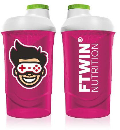 FTWIN® Nutrition Shaker Pink | 600 ml mit Messskalierung und Sieb, perfekt für lange und intensive Gaming-Sessions, auslaufsicher, BPA- und DEHP-frei