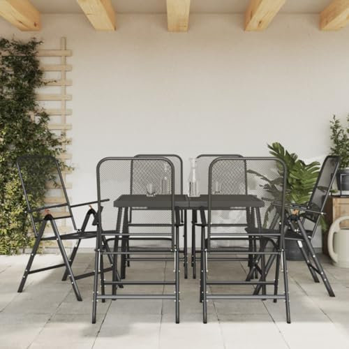 Homgoday Gartenmöbel-Set, 7-teilig, Anthrazit aus Metallgitter, Tisch und Stühle für den Außenbereich, Gartenmöbel, Gartenmöbel-Set, Gartenmöbel-Set,