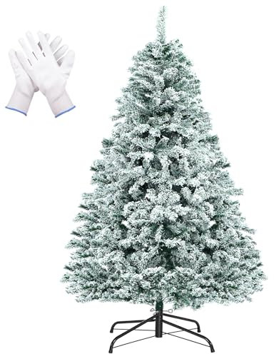 183cm Künstlicher Weihnachtsbaum PVC, 472 Spitzen Simulierter Tannenbaum mit Schnee, Christbaum Silbertannen Schnellaufbau, Klappsystem Metallständer, Dekorationen für Innen- und Außen Weihnachten