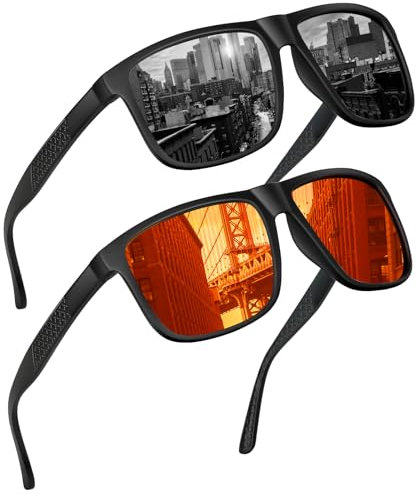 FLEERNIO Sonnenbrille Herren Polarisiert UV400 Schutz Sonnenbrille Damen, Sommer Brille Herren Polarized Sunglasses Men, Polarisiert Sonnenbrillen Set Schwarz/Orange