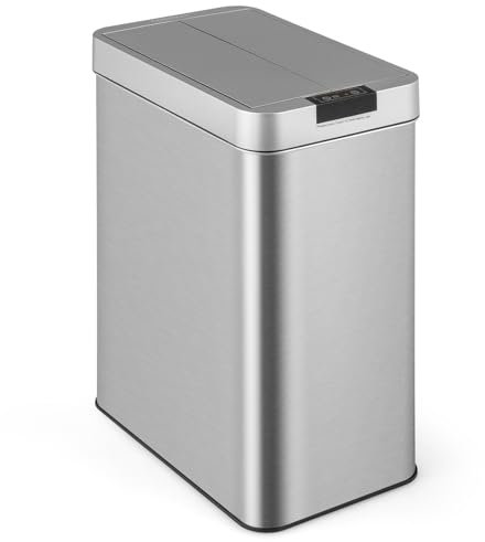 TANGZON 50L Automatic Sensor Kitchen Bin, Stainless Steel Touchless Infrared Motion Waste Bin with Soft Closure Lid, Fingerprint-Proof Smart Trash Can Dustbin for Home Office (Silver)