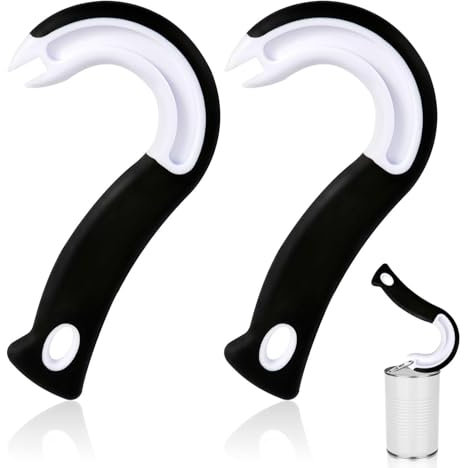 Paquete de 2 abrelatas en forma de J | Abridor de tarros de anillo sin esfuerzo para latas, refrescos, cerveza y botellas | Herramienta de cocina amigable con las uñas para una fácil apertura