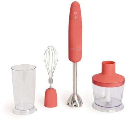 CREATE/FULLMIX RETRO/Mixeur plongeant Brique/Battre, mélanger et fouetter, 6 vitesses, gobelet doseur 600ml, sans BPA, bol hachoir 500ml, 1000W