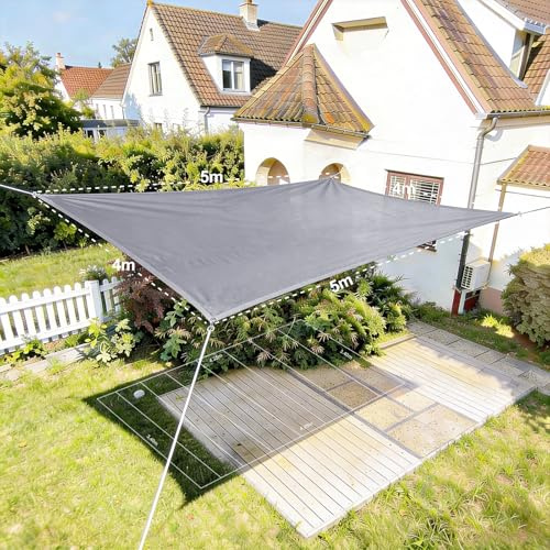 HAIKUS Tenda a Vela Ombreggiante Rettangolare 4x5 m, Traspirante, Tela Telone Telo Ombreggiante 5x4 m, Tenda da Sole per Esterno, Giardino, Terrazzo, Grigia Chiara