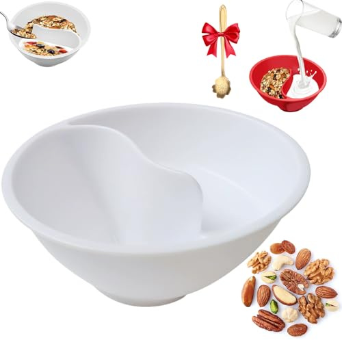 Never Soggy Cereal Bowl, Divided Cereal Bowl, Separated Anti Soggy Crunch Snack And Dip Bowls, No Soggy Cereal Bowl,Reusable Snack And Dip Bowls,Cereal Bowl Separate Milk For Kids And Adults (WHITE)