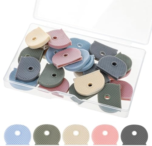 Piriuuo 25 Pieces Key Cap Tags, Key Covers Caps Assorted Color Key Identifier Covers Flexible Key Cap Label Key Markers Tags Key Toppers for Small Regular Flat House Keys