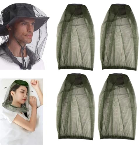 4 Stück Hochwertiges Fliegengitter für Camping, Wandern und Safari - Extra groß mit extra feinem Netz, optimaler Schutz vor Insekten, perfekte Passform für Kopfbedeckungen