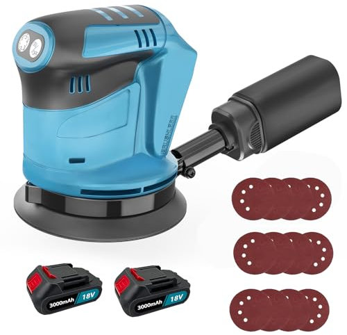Cordless Random Orbital Sander for Makita 18V 2X 3.0AH Battery,Random Orbital Sander 125mm,with 3-Speed Settings (7000-15000 RPM),for Woodworking and Polishing