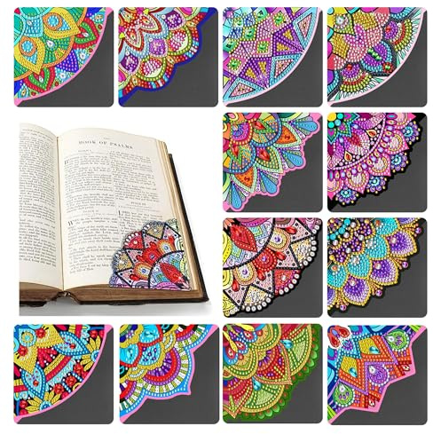 5D Diamant Malerei Eck Lesezeichen 12 Stück Leder Mandala Lotus Lesezeichen DIY Leder Eck-LesezeichenMandala Diamond Painting für Reading Geschenk für Buchliebhaber (BJ01)