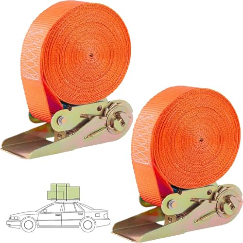 2 Stück Spanngurte mit Ratsche, Spanngurte 800KG Ratschengurte Zurrgurte 10/12mx25mm Ratsche Befestigungsriemen mit Verstellbarer Ratschengurt Set für Feste Ladung (Orange 12M)