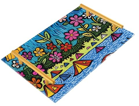 Bonita tienda de campaña decorativa de acrílico con asas para comer, joyas, perfumes, bebidas, servir charola para comida