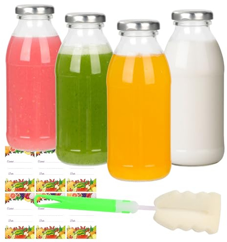 EkkoVla Confezione da 4 bottiglie in vetro da 280 ml con coperchio ermetico