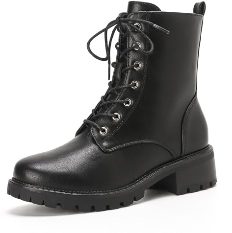 Putu Bottines Femme Lacées avec Zip Semelle Crantée Noir 38