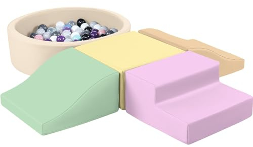 5-Piece Soft Play Equipment Set, PU Leather Toddler Climbing Toys Ball Pit (Balls Not Included), Toddler Climbing Toys, Baby Indoor Crawling Foam Building Blocks Toys (Colorful)