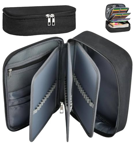 Yaunming Stort Pennfodral med 72 Fack, 5 Fack, Pennfodral med Bärhandtag för Skola och Kontor, Unisex (23 × 16 × 7 cm, Svart)