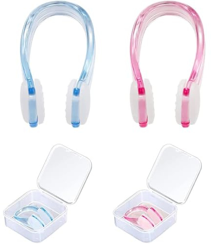 DreamAug Swimming Nose Clips 2-Pack – Soft Silicone Waterproof Nose Plugs with Storage Cases, Non-Slip & Comfortable Fit for Adults, for Pool Training & Water Sports(Blue, Pink)