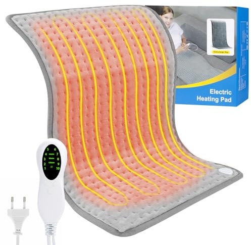 Termoforo Elettrico,50 * 100cm Scaldaletto singolo, Cuscino riscaldante con 10 impostazioni di temperatura e 3 funzioni timer, cuscinetto termico per schiena, collo, spalle e pancia, morbida flanella