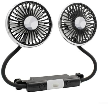 Ventilateur USB à double tête avec rotation du flux d'air à 360 degrés, commandes indépendantes, 3 vitesses réglables, et lumière LED pour voiture et maison
