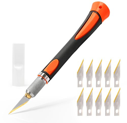 EHDIS Cuter Manualidades Precision con 10 Cuchillas de Premium de Titanio, Cuter de Precisioncon con Mango de Goma, para Cortar y Tallar, Naranja