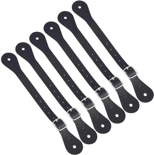 GORGECRAFT 6pz Cinghie per Speroni in Pelle PU Nere 6 Fori per Uomo e Donna Stile Western Regolabili Monostrato per Stivali Cinture per Rodeo Stivali Alti Fino alla Coscia per Equitazione.