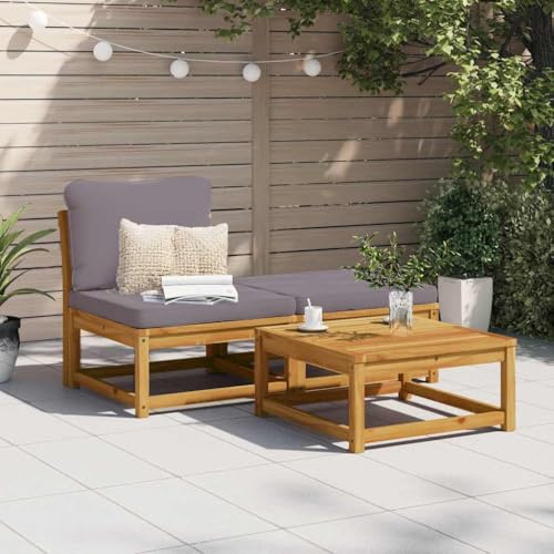 QZZCED Gartenmöbel-Set aus Akazienholz mit Kissen, modularem Design und Lamellen, um Wasseransammlung zu verhindern, langlebig und bequem