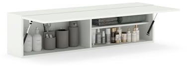 Amveya Badezimmerschrank Hängend, Bathroom Cabinet, 120X23X30cm Badschrank mit Klappenlift, Hängeschrank Küche Weiß, Großvolumiger Hängeschrank
