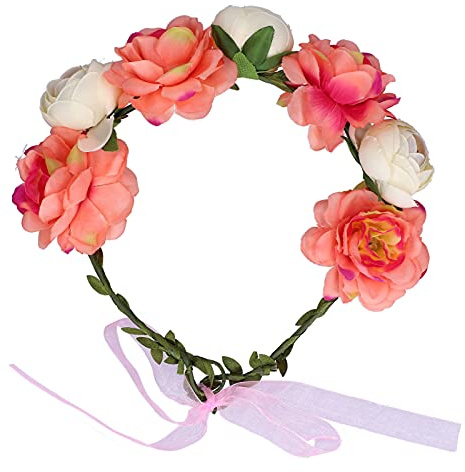 Ailgely Justerbart Huvudband med Blommor för Kvinnor, Elegant Hårkrans för Bröllopsfester, Konstgjord Blomsterkrans Strandfoton (korall beige)