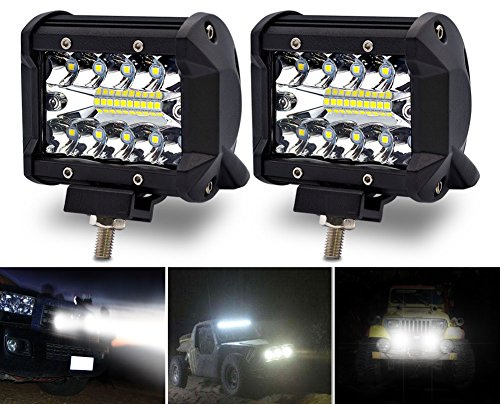 Safego Focos LED 12V 4 60W Focos LED Tractor Faro Trabajo Led Focos de Coche 6500K IP67 Impermeable Luz de Niebla para Off-road Moto 4x4 SUV ATV Camión Barco, 2PCS