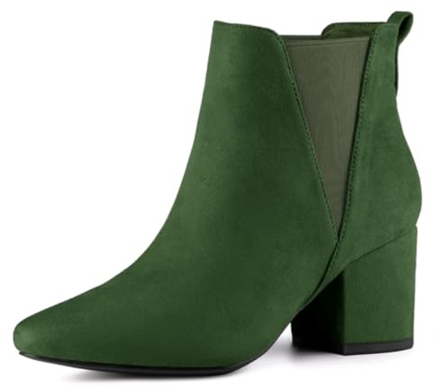 Allegra K Women's Pointed Toe Block Heel Ankle Chelsea Boots Green 6 UK/Label Size 8.5 US