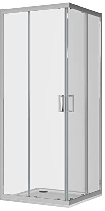 Cabina de ducha angular Mod. Java 70 x 90 cm Apertura deslizante vidrio templado 6 mm transparente Perfiles de aluminio cromado Flat Design 16 carros deslizantes asa de ABS cromado