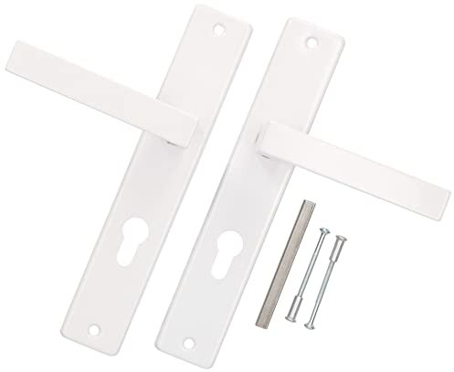KOTARBAU® Juego de manillas para puerta, Manilla con agujero de cilindro 72 mm, Manijas de puerta de acero inox, 2 Manetas de placa larga, Palancas cuadradas, Picaportes blancos, Interior y exterior