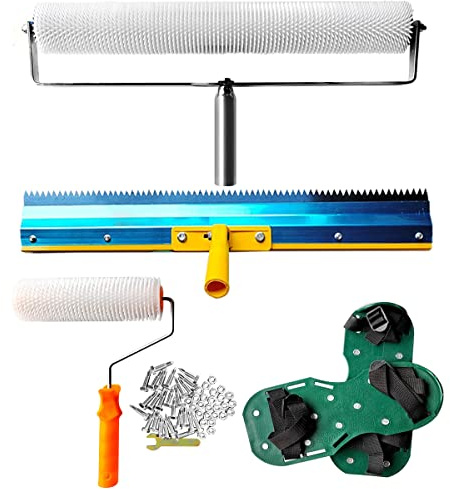 Self-Levelling Cement Tool Kit，Floor Construction Tools with Roller Spiked Shoes Stainless Steel Scraper Roller Needle Length 13mm