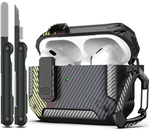 RFUNGUANGO Kompatibel mit Airpod Pro 2 Hülle (2023/2022/2019) mit Reinigungskit, Hartschalen-Schutz Hülle Kompatibel mit Airpods Pro 2./1. Generation (USB-C/Blitzkabel),Faser Asche