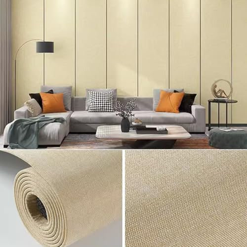 Panneaux Muraux Auto-adhésifs Peler Et Coller Papier Peint En Toile De Lin Isolation Thermique Isolation Phonique Décoration D'intérieur Pour Chambre, Salon, (Size:65x280cm/25x110in-1roll,Color:Beige)