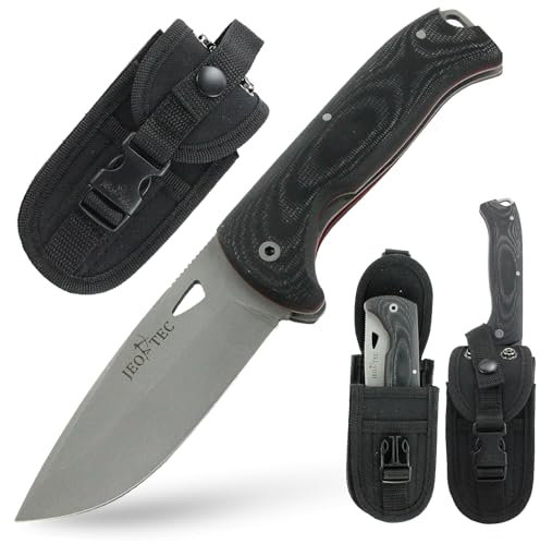 JEO-TEC Nº47 Coltello pieghevole da Sopravvivenza Caccia Pesca Outdoor Campeggio - Lama in acciaio inox MOVA - Custodia in Cordura - Fatto a mano in Spagna