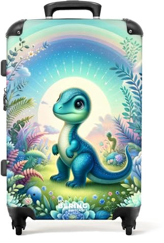 NoBoringSuitcases.com® Children's Luggage Kids Suitcase for Boys - Large Hard Shell Trolley on Wheels - Dino Flowers and Plants - 26 - 28 - 23kg