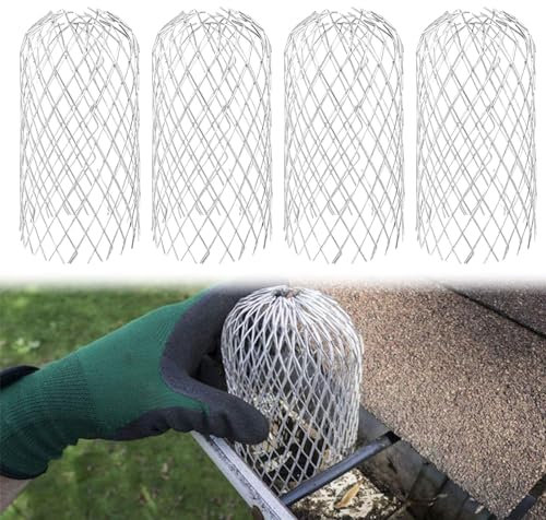 4 Pack Gutter Guard, Aluminum Gutter Guards Expandable Filter Strainer, Keeps Gutter Downpipes Clear of Blockages from Leaves, Moss, Muck, Mud, Balls and Other Debris