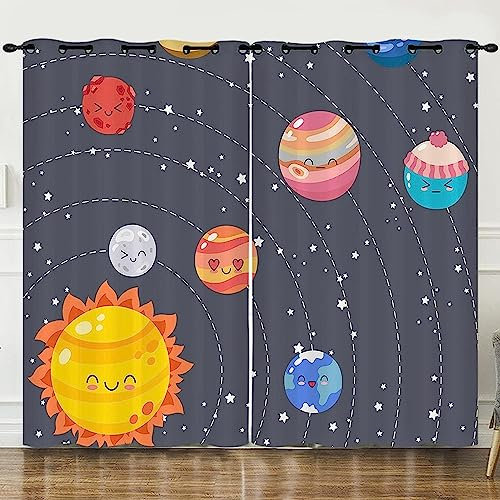 Schattierung Vorhänge Junge Graue Sonne Süßer Planet 3D Druck 2Er Set Isolierung Schalldichte Kinder Gardinen Blickdicht Mit Ösen Vorhang Fenster Für Wohnzimmer Schlafzimmer Balkon 140 X 160-4G9S+T2Y