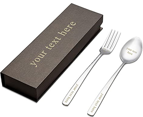 Lpraer Löffel und Gabel mit Gravur Personalisiert Name Besteckset aus 304 Edelstahl Liebe Einzigartige Geschenke für Beste Freundin Papa Mama Kinder, 2-TeilIge in Geschenkbox