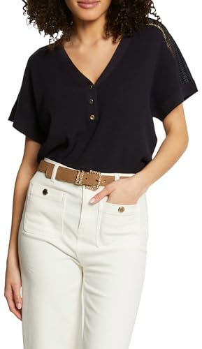 Morgan Femme Pull Manches Courtes col V Marine Taille XS